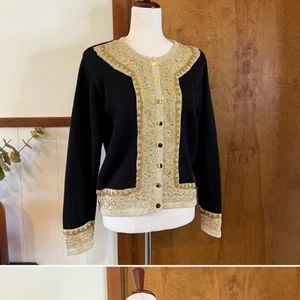 Vintage Dress Barn Cardigan Black Gold Ladies Medium Golden Buttons